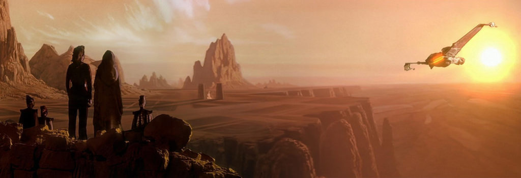 Lo Sparviero Klingon Bounty lascia il pianeta Vulcano all'inizio del IV film della saga Star Trek - Rotta verso la Terra
