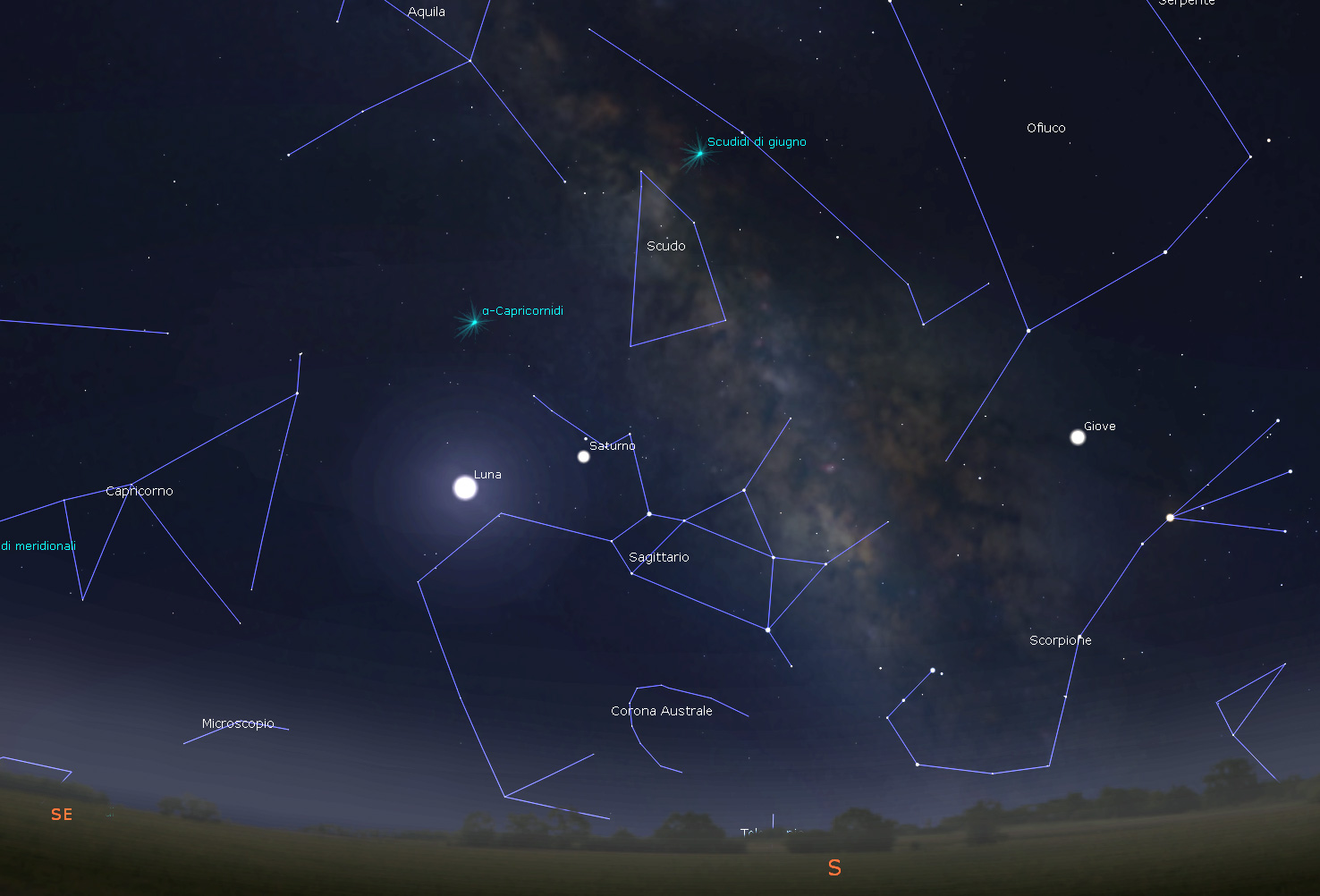 Il cielo durante l'eclissi parziale di luna del 16 luglio 2019