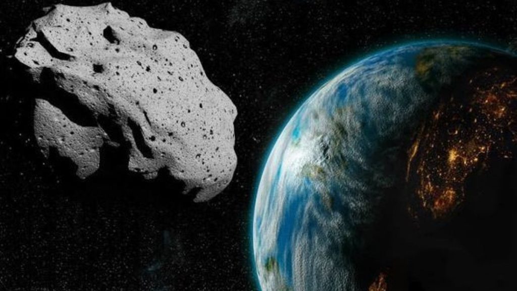 Ricostruzione artistica di un asteroide in rotta di collisione con la Terra