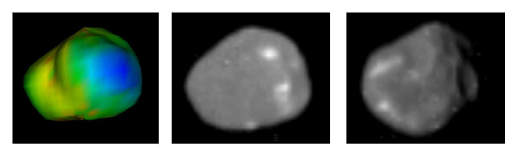 Immagini di Amalthea fotografate dalle sonde Voyager e Galileo