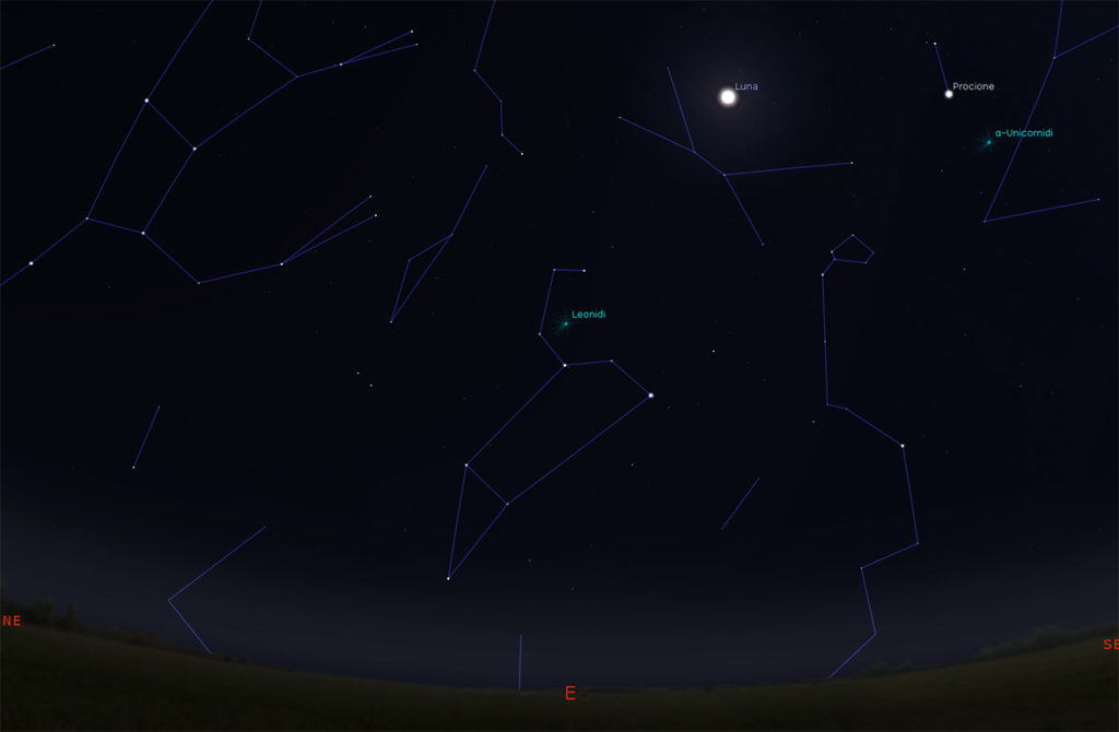 La posizione del radiante dello sciame meteorico delle Leonidi