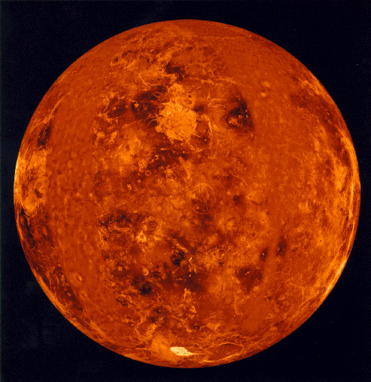 Immagine in falsi colori di Venere alla longitudine 0 Est