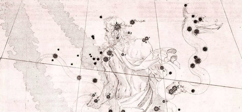 La tredicesima costellazione, l'Ofiuco, nell'Uranometria di Bayer, 1603