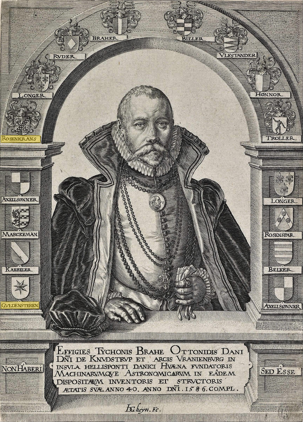 Ritratto di Tycho Brahe inciso da Jacques de Gheyn II 